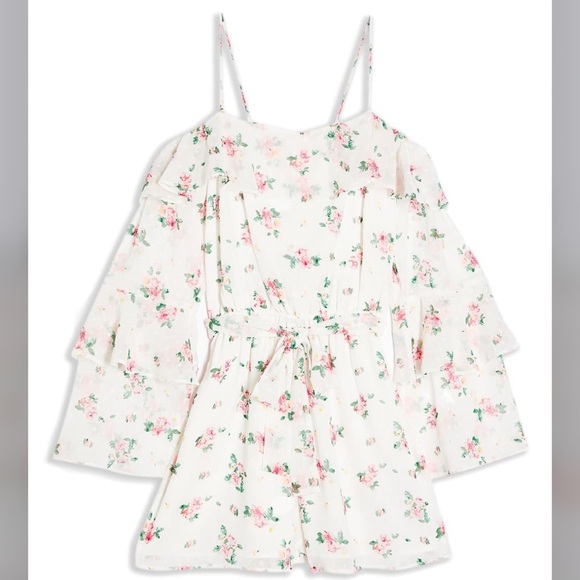 TOPSHOP Floral Cold Shoulder Long Sleeve Romper - Picture 3 of 4